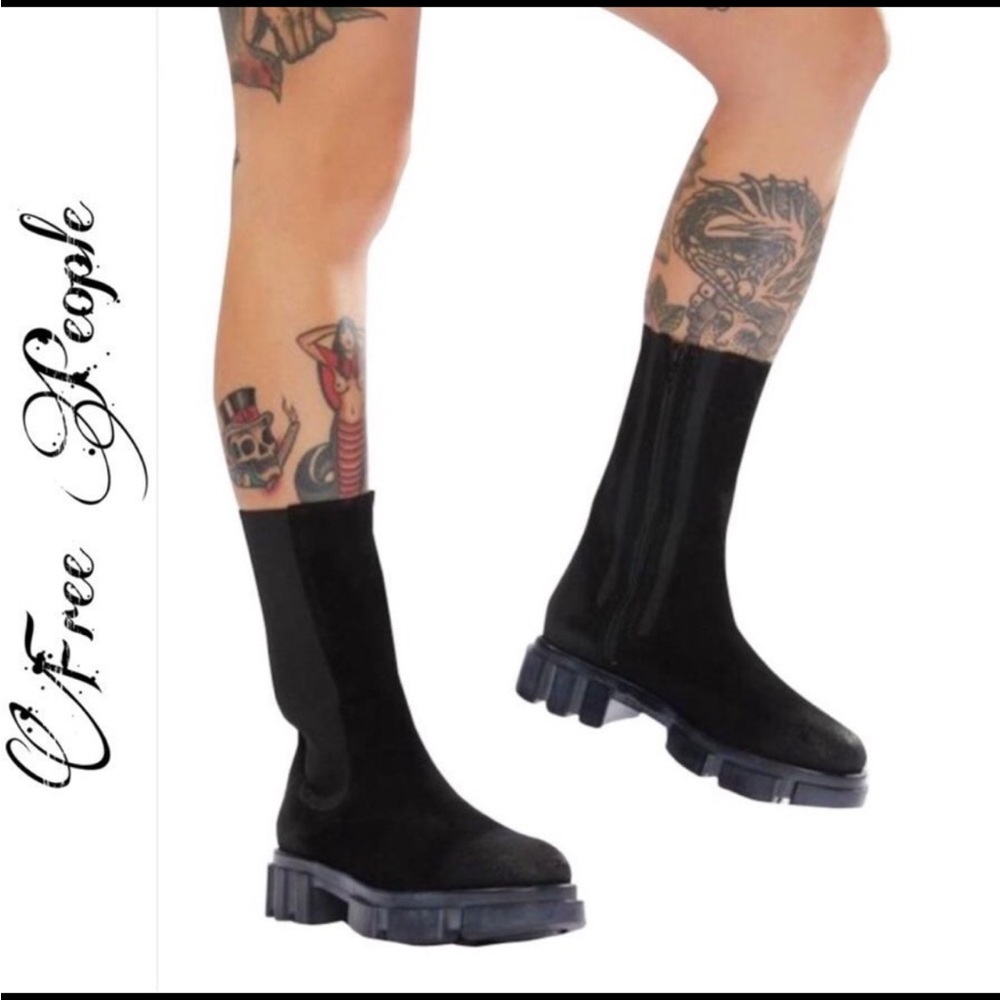 Free People Black Chunky Sole Boots